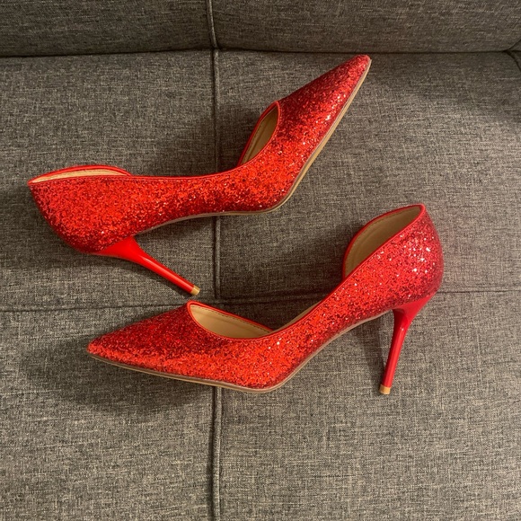 Annaili Ruby Red Glitter High Heels Stilettos Size 40 EU/ 9.5 US Women’s - Picture 4 of 9